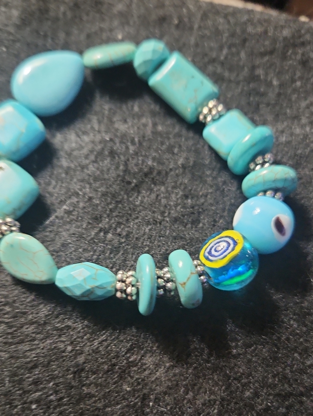 Turquoise Beaded Stretch Bracelet - Hand Crafted